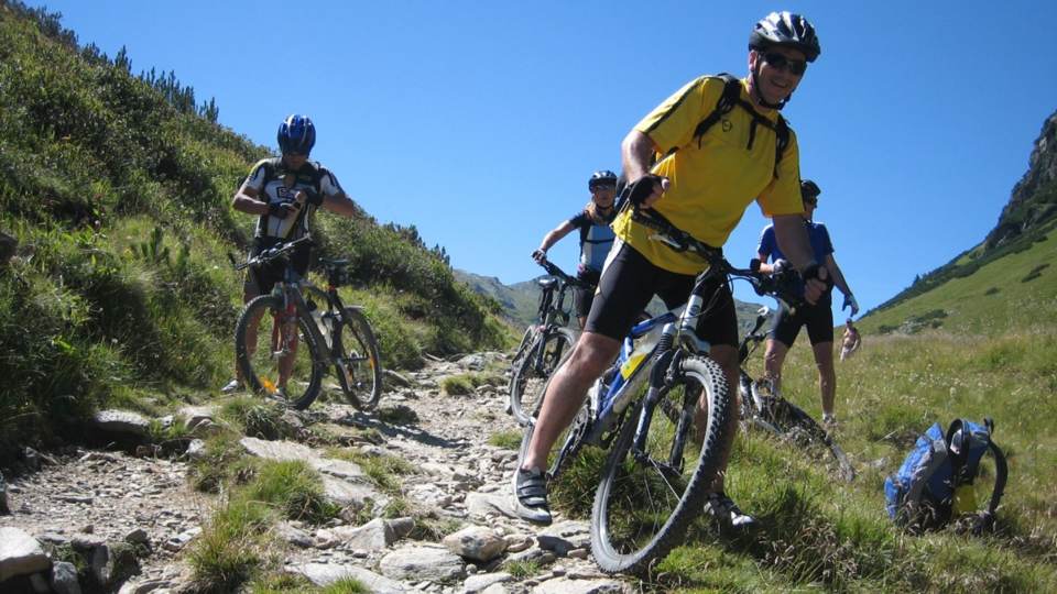 mountain bikes riding down hill